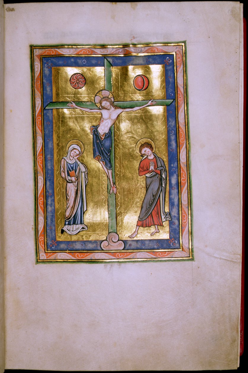 Ms.12.f12r Ukrzyżowanie z Dziewicą i Św. Janem, z Psałterza Peterborough, c.1260 autorstwa English School