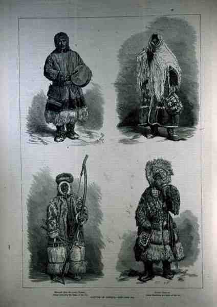 Rdzenni mieszkańcy Syberii: Samoyed z Dolnego Yenesei, Samoyed żeński, Ostiak zamieszkujący dorzecze Obi, z The Illustrated London News, 22 kwietnia 1882 autorstwa English School