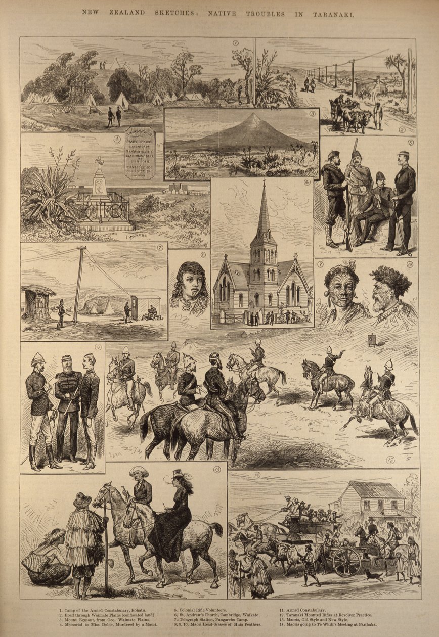 New Zealand Sketches: Native Troubles in Taranaki, z The Illustrated London News, 28 stycznia 1882 autorstwa English School