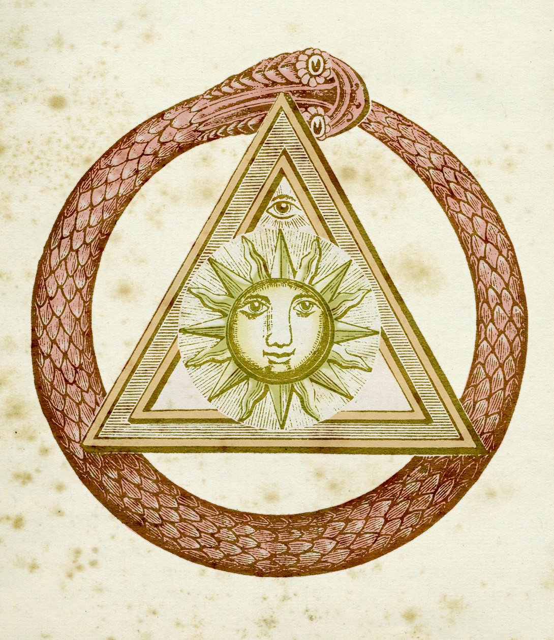 Ouroboros, delta i boskie oko ze słońcem, z The Kneph, 1881-1900 autorstwa English School