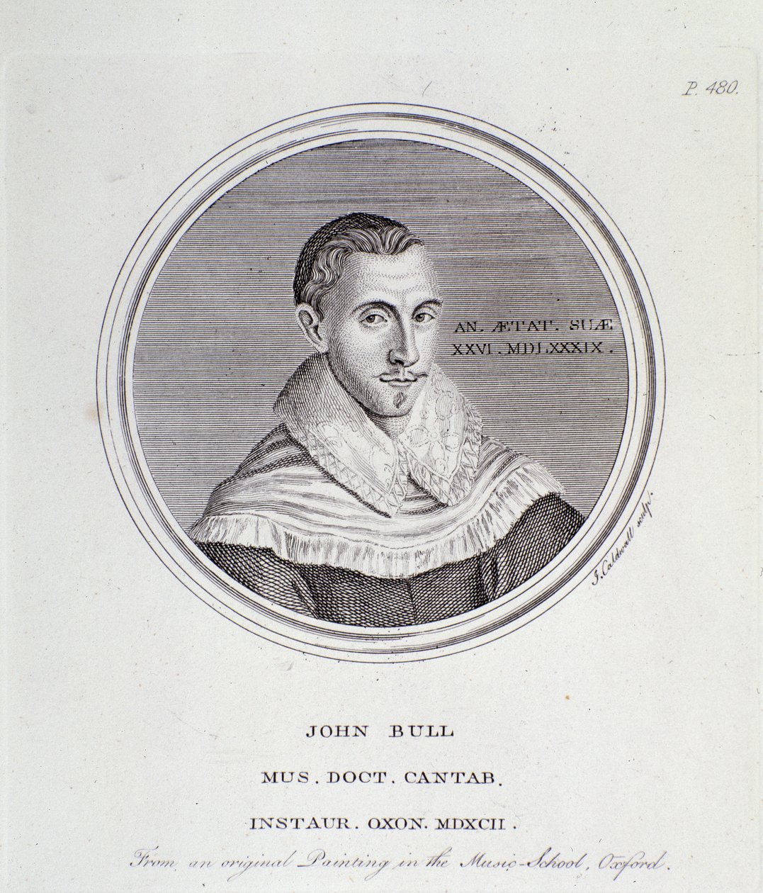 Portret angielskiego kompozytora Johna Bulla (1562-1628) autorstwa English School