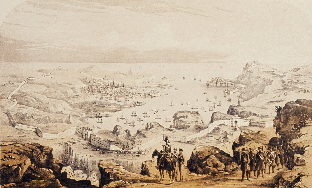 Sebastopol i fortyfikacje w toku, 1854 autorstwa English School