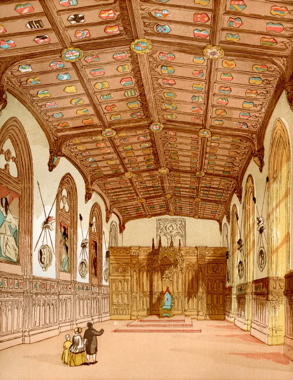 St. Georges Hall, Zamek Windsor, Windsor, Anglia, z Old England: A Pictorial Museum, wyd. 1847 autorstwa English School