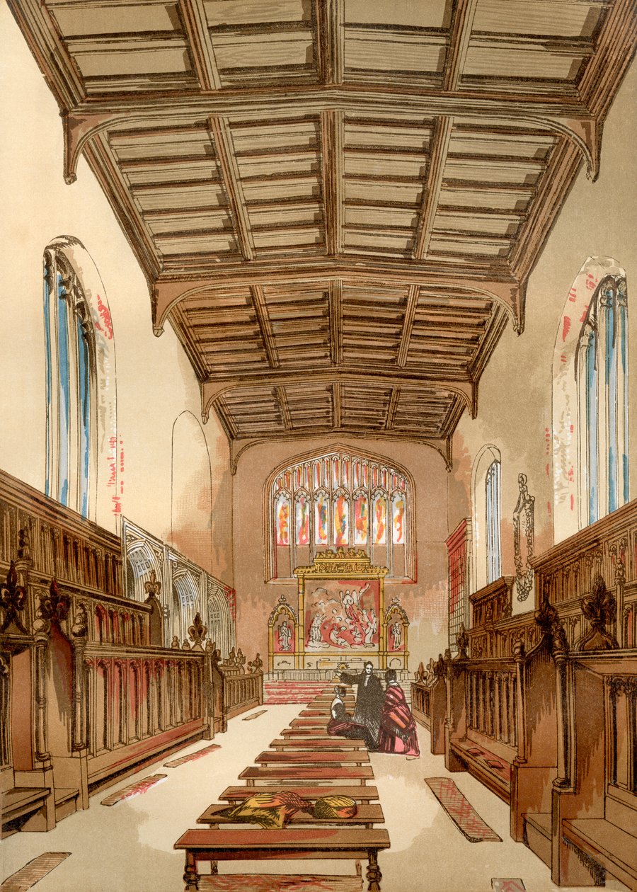 St. Johns College Old Chapel, Cambridge University, Cambridge, Anglia przed jej zburzeniem, z Old England: A Pictorial Museum, wyd. 1847 autorstwa English School