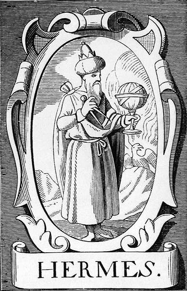 Alchemik Hermes Trismegistos, ilustracja z nauki i literatury w średniowieczu i renesansie, napisana i rytowana przez Paula Lacroix, 1878 autorstwa English School