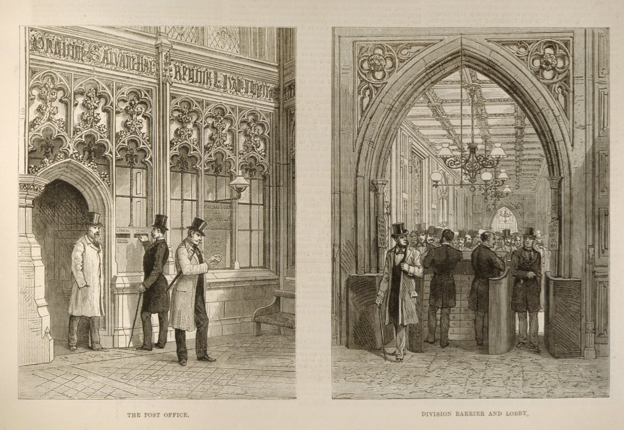 Izba Gmin: The Post Office and the Division Barrier and Lobby, z The Illustrated London News, 18 lutego 1882 autorstwa English School