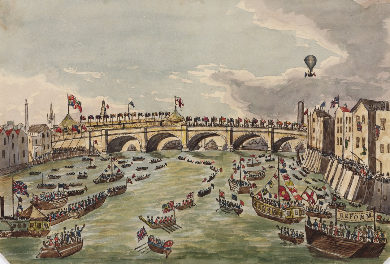Otwarcie New London Bridge, 1 sierpnia 1831 (pióro i atrament i toaleta na papierze) autorstwa English School