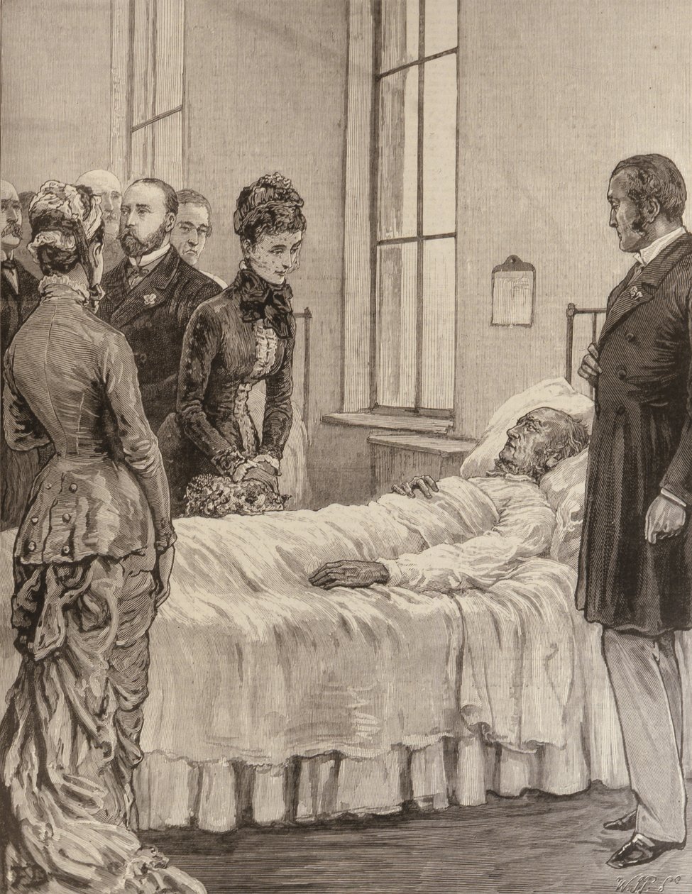 Książę i księżna Walii Otwarcie szpitala Marylebone, Notting Hill: Księżniczka odwiedzająca pacjentów, z The Illustrated London News, 7 września 1881 r. autorstwa English School