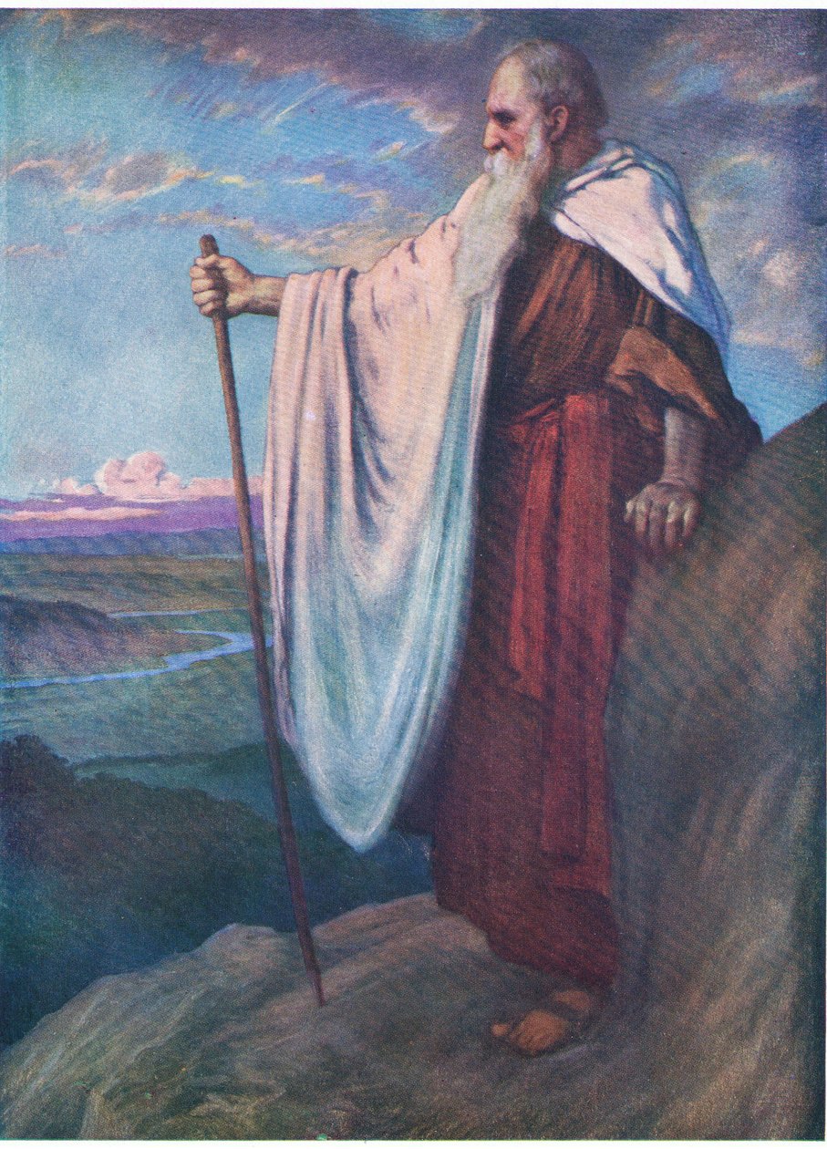 Śmierć Mojżesza, z The Bible Picture Book, wydanej przez Thomas Nelson, ok. 1950 r. autorstwa English School