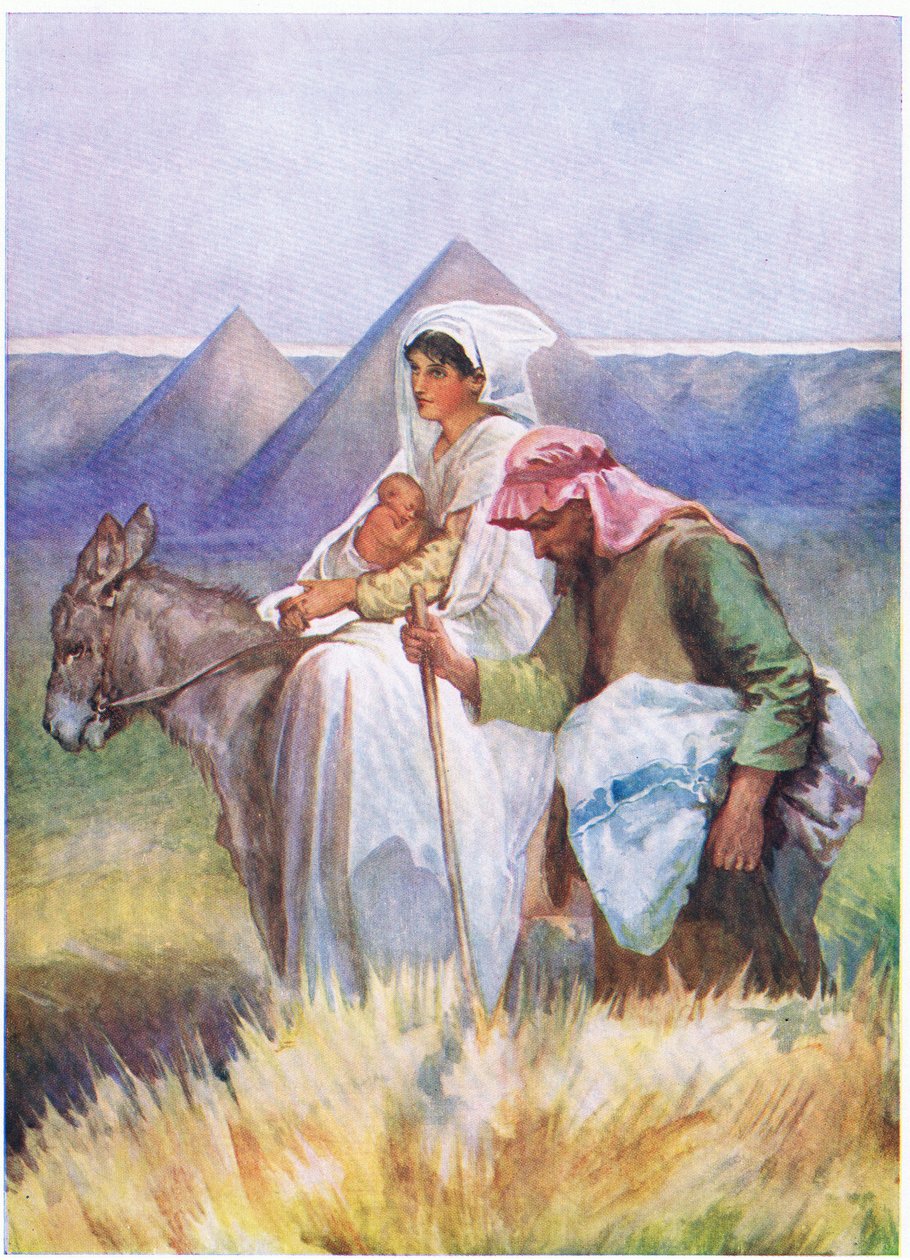 Lot do Egiptu, z The Bible Picture Book, wydanej przez Thomas Nelson, ok. 1950 r. autorstwa English School