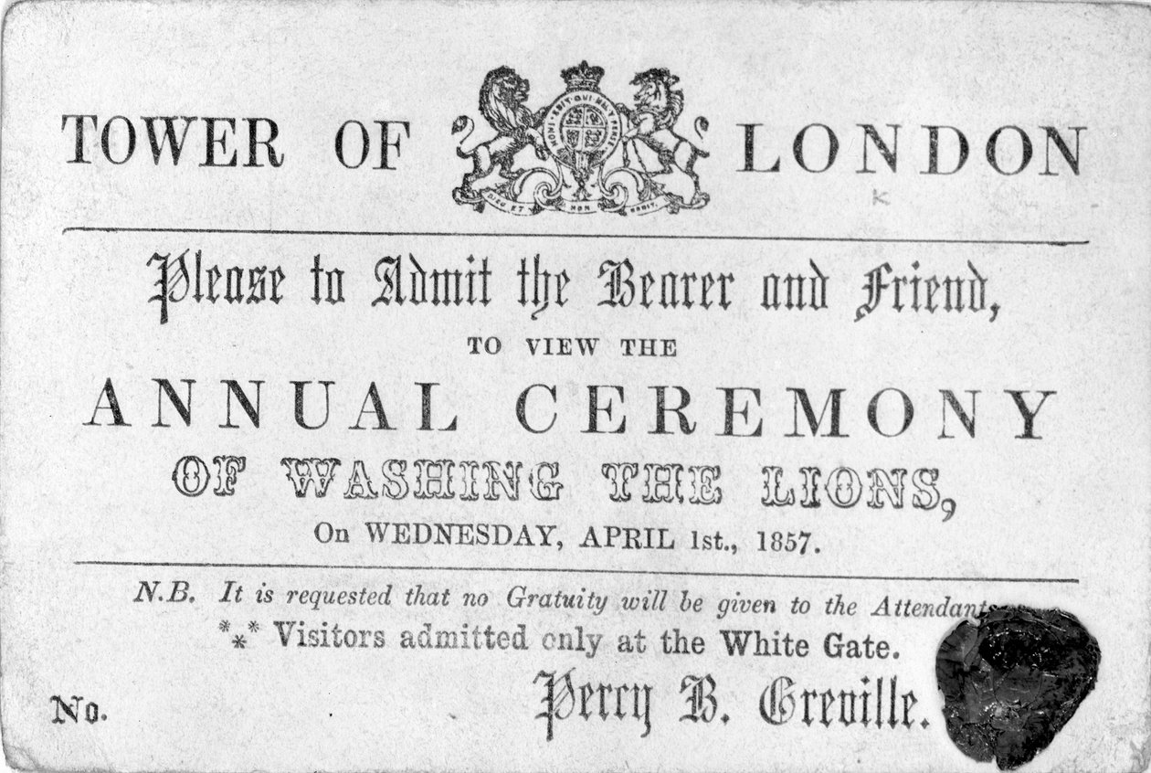 Bilet wstępu do Tower of London, 1857 autorstwa English School