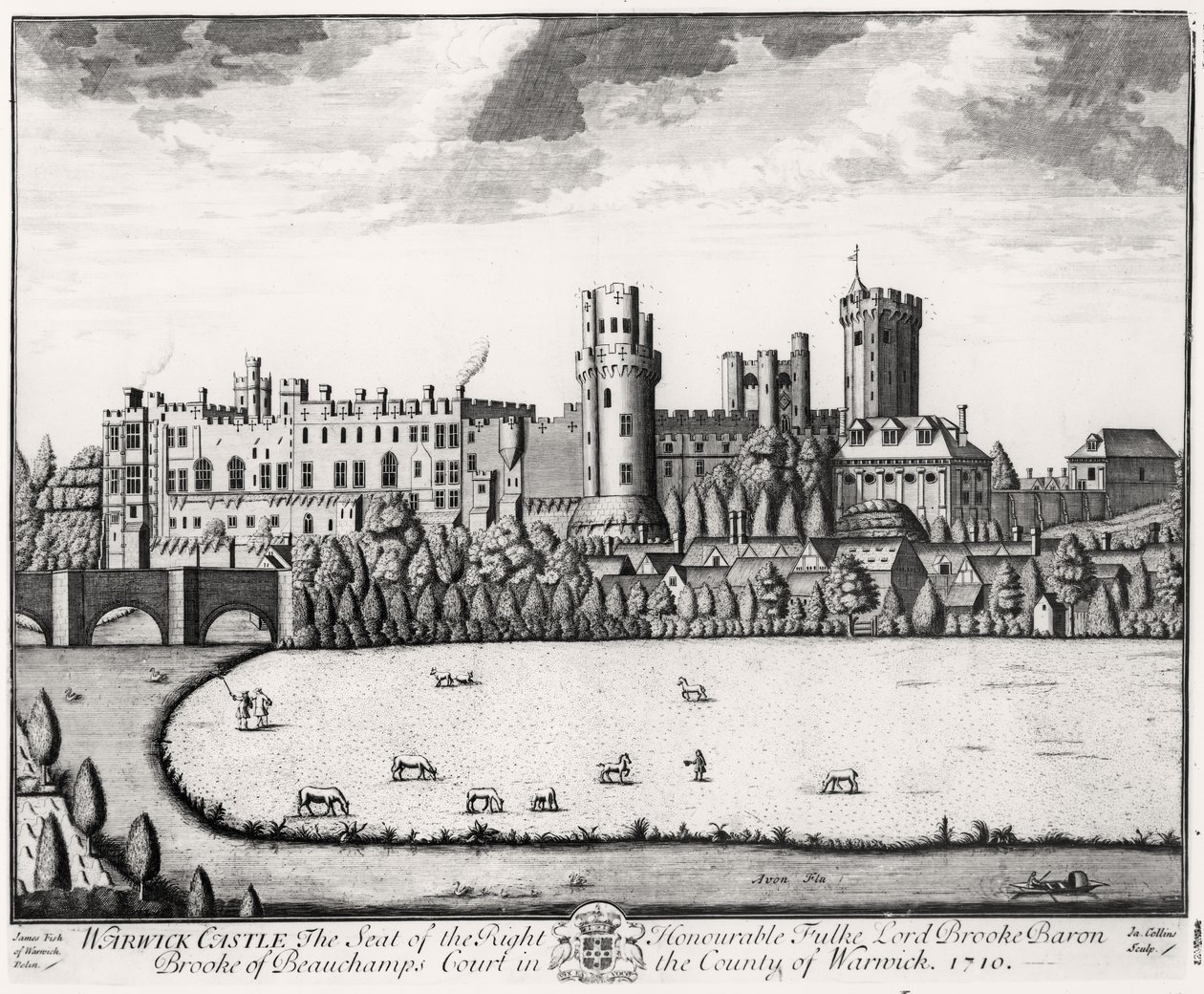 Zamek Warwick, siedziba Lorda Brooke, Baron Brooke z Beauchamps Court, 1710 autorstwa English School