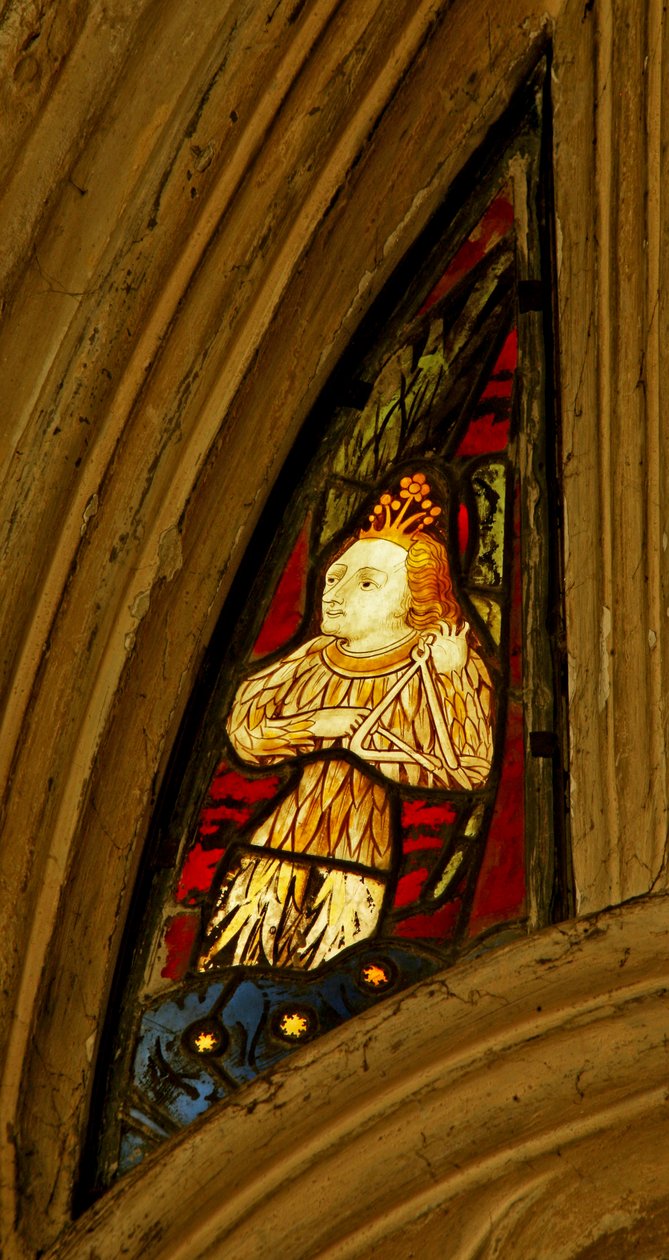 Okno przedstawiające Anioła grającego na trójkącie, kaplica Beauchamp, Saint Marys, Warwick autorstwa English School