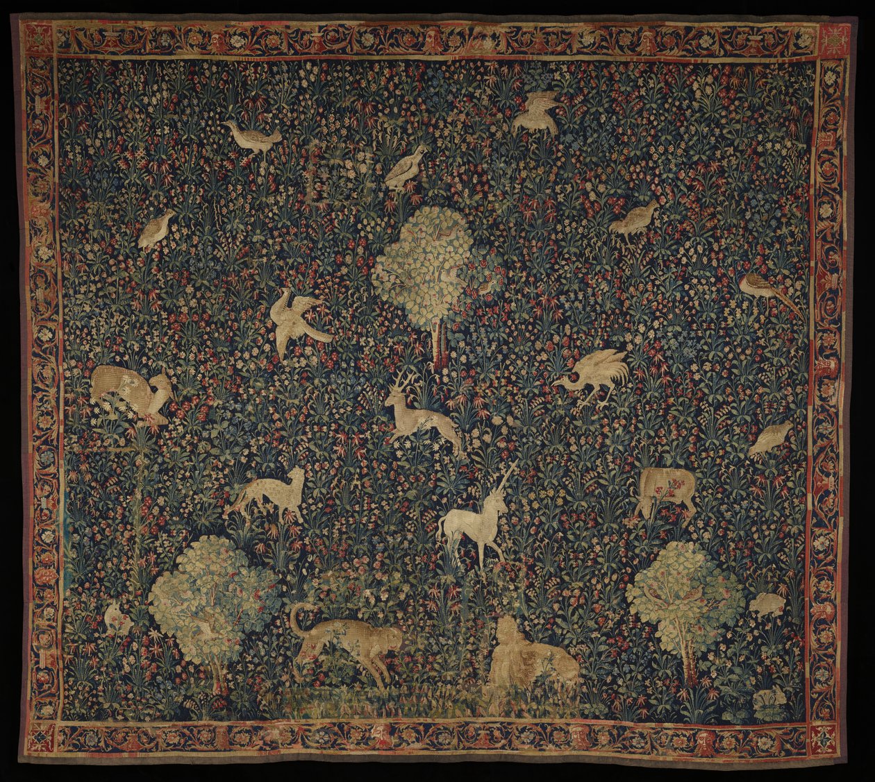 Gobelin alegoryczny Millefleurs ze zwierzętami, 1530–45 (wełna i jedwab) autorstwa Flemish School
