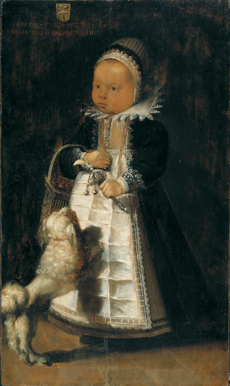 Portret dziewczyny z psem, ok. 1610 autorstwa Flemish School