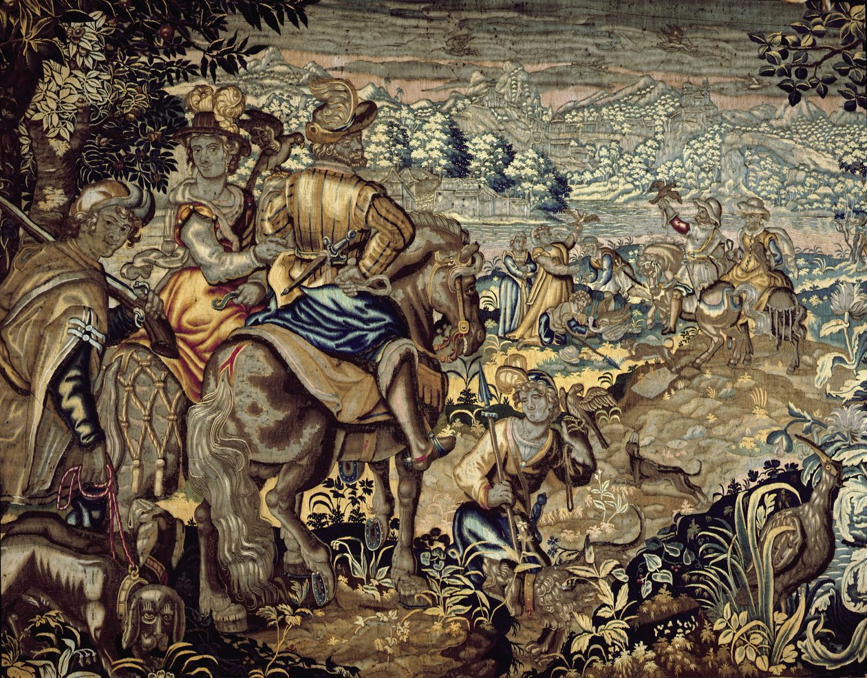 Gobelin przedstawiający scenę sokolniczą (haft) autorstwa Flemish School