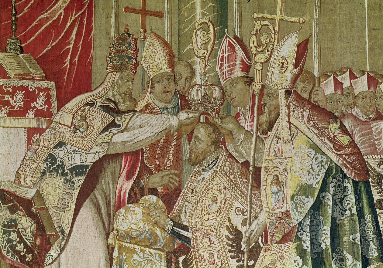 Koronacja Karola V (1500-58) z gobelinu Karola Kwinty, ok. 1630-40 (detal z 167804) autorstwa Flemish School