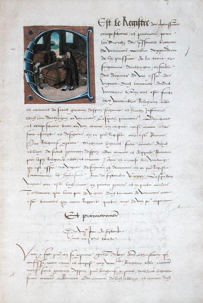 AE II1667 Produkcja wina w średniowieczu, z Redevancier de Saint-Germain-des-Pres, ok. 1530 autorstwa French School