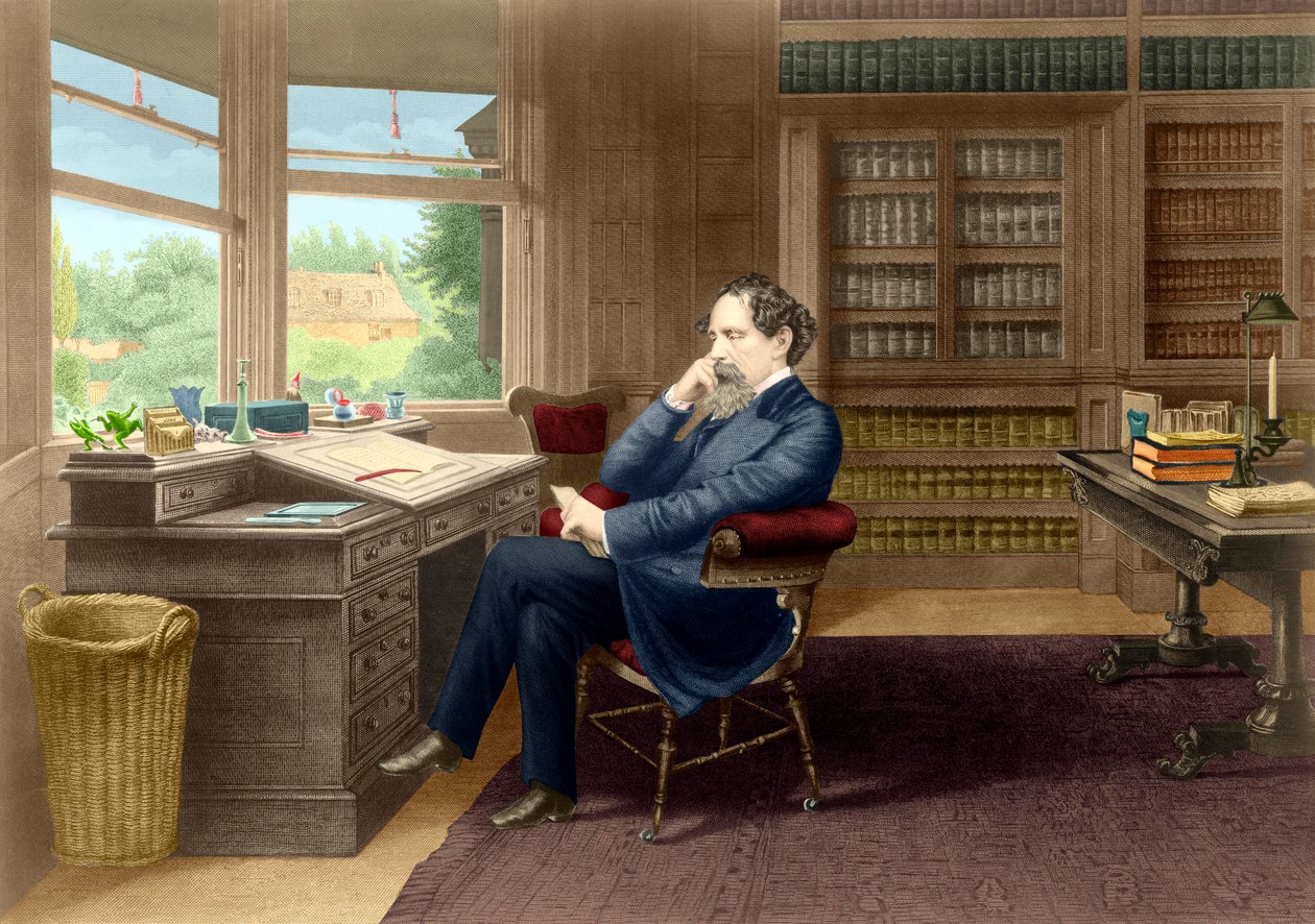 Charles Dickens w swoim gabinecie w Gadshill, 1865-70 autorstwa French School