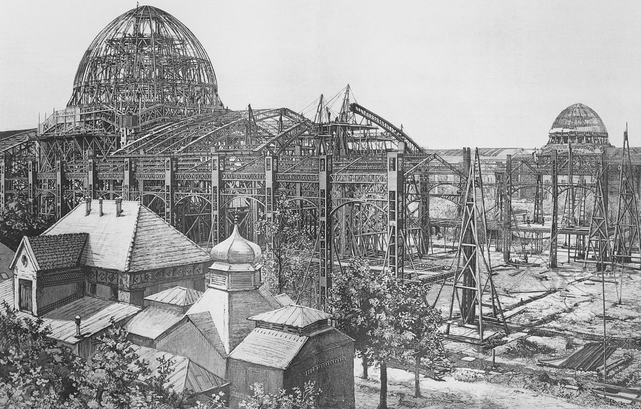 Budowa Pałacu Sztuk Pięknych i Sztuk Wyzwolonych na Wystawę Powszechną 1889 r. autorstwa French School