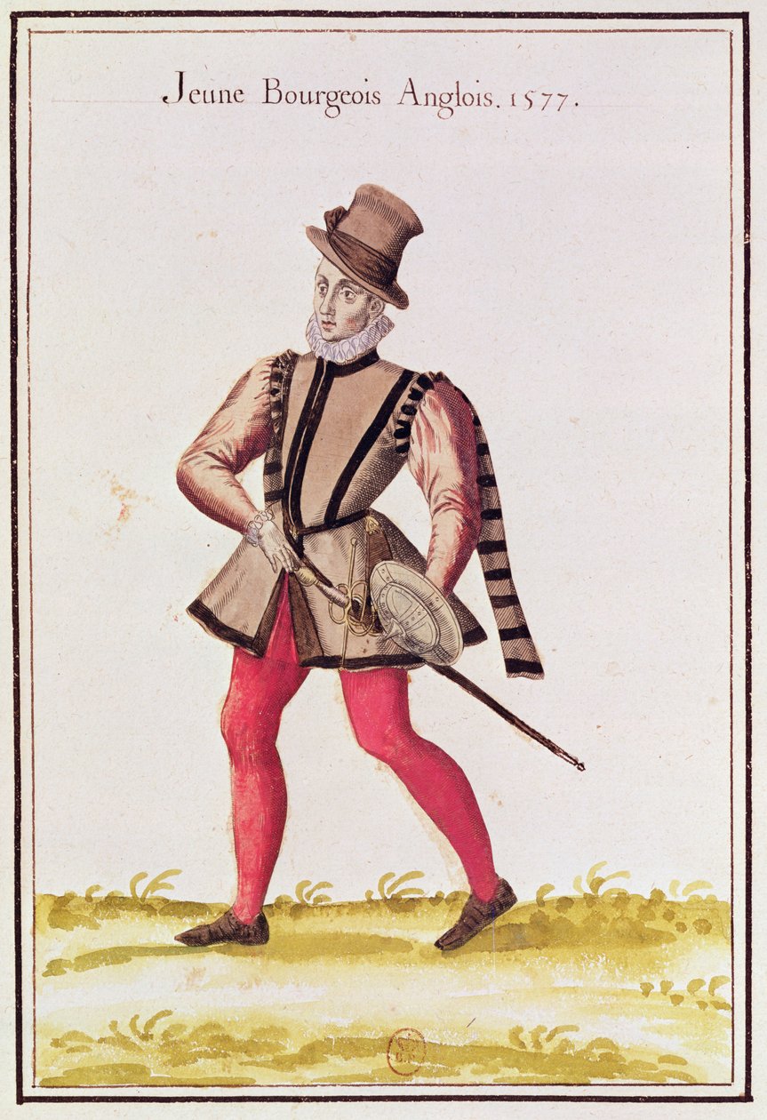Stroje krajów północy - młody obywatel angielski, 1577 (kolor grawerowany) autorstwa French School