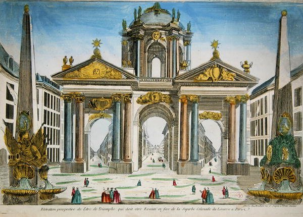 Projekt łuku triumfalnego naprzeciwko kolumnady Luwru autorstwa French School