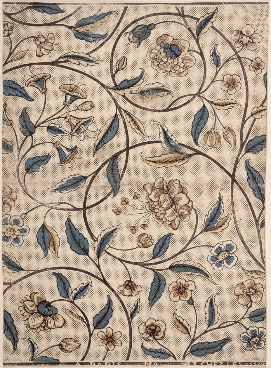 Papier Domino z rzędami róż, wyprodukowany przez Associes, Paryż, ok. 1760-70 autorstwa French School