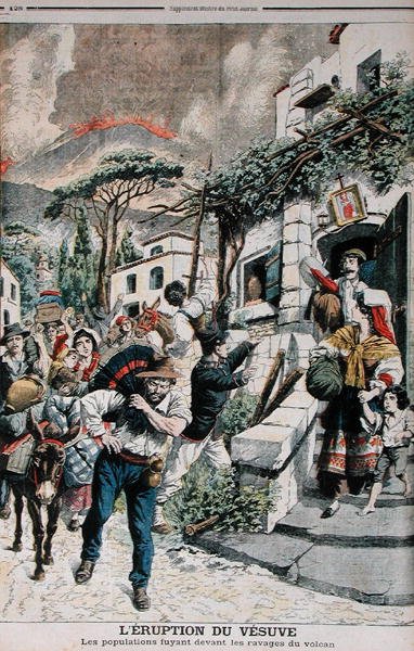Erupcja Wezuwiusza, ludzie uciekający z wulkanu, ilustracja z Le Petit Journal, 22 kwietnia 1906 autorstwa French School