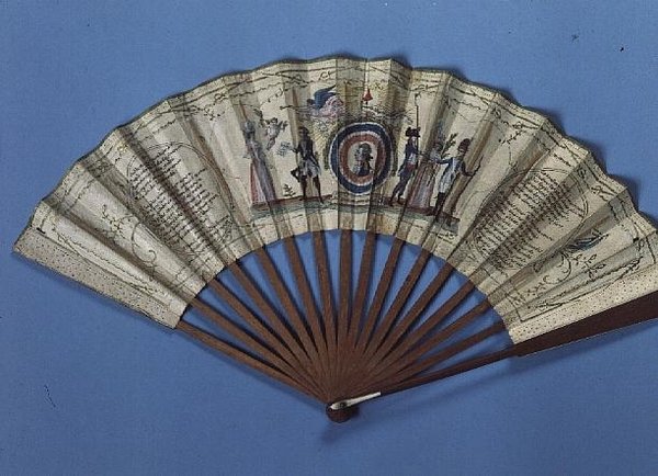 Wachlarz z portretem Gilberta Motiera (1757-1834) markiza de la Fayette (1757-1834) oprawiony w czerwono-biało-niebieską rozetę, 1789 autorstwa French School