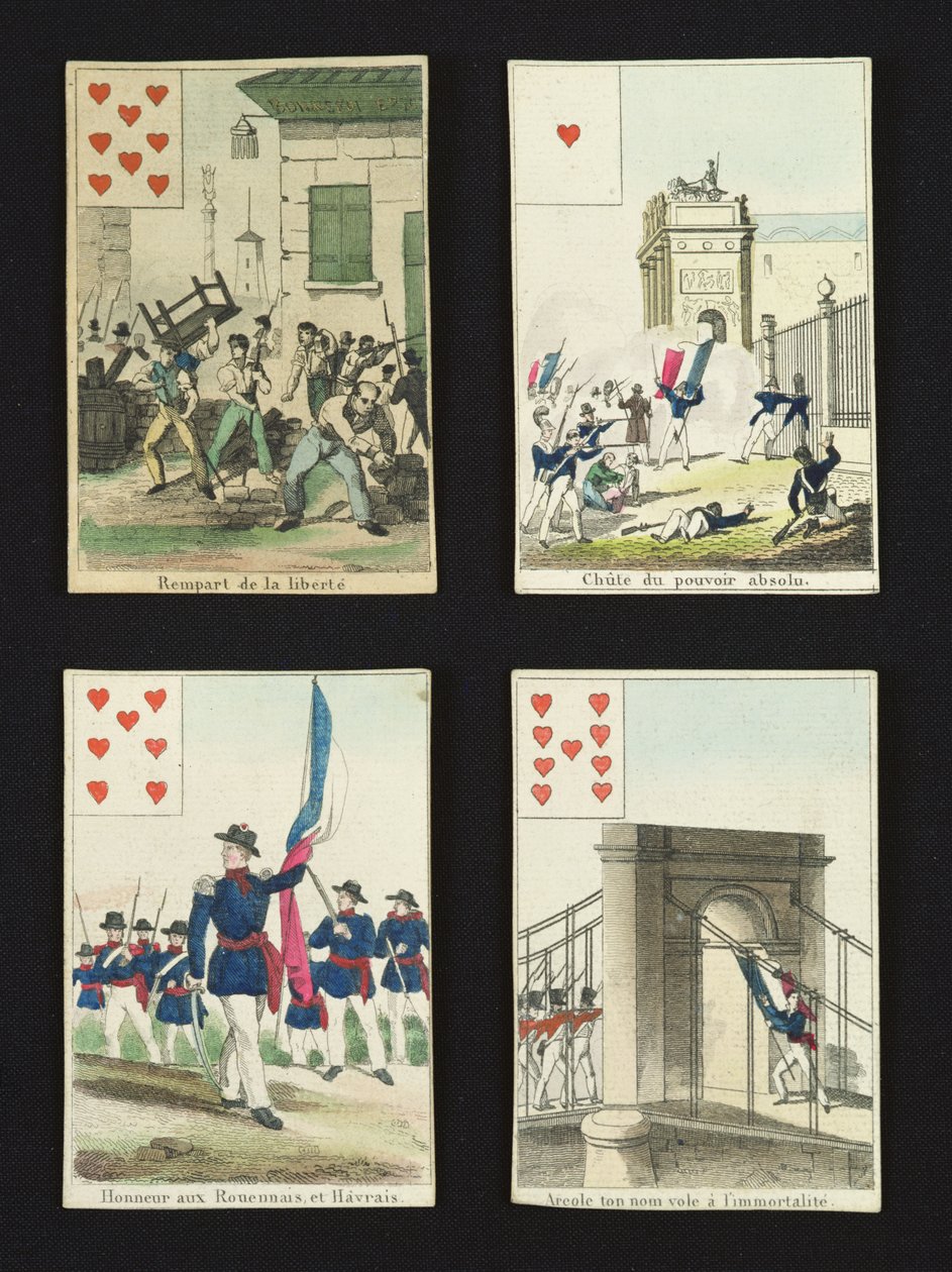 Cztery karty do gry upamiętniające bohaterów lipca 1830, 1831 autorstwa French School