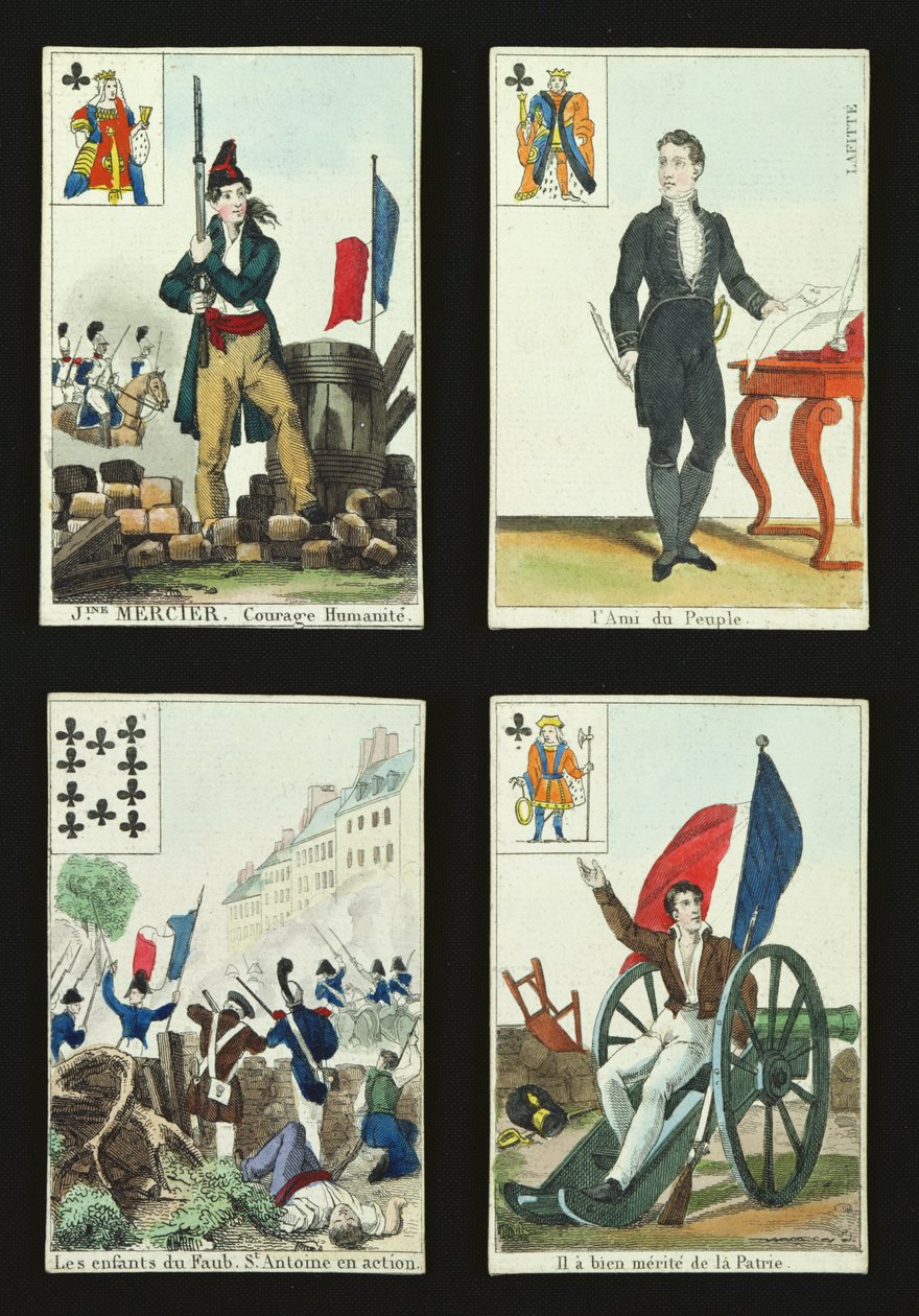 Cztery karty do gry upamiętniające bohaterów lipca 1830, 1831 autorstwa French School