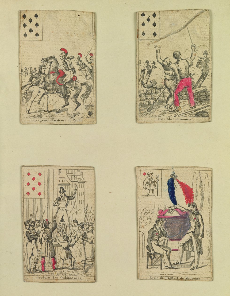 Cztery karty do gry upamiętniające bohaterów lipca 1830 r. 1831 autorstwa French School