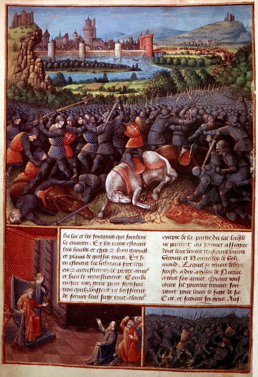 Fr 5594, f.37v Scena bitwy, z Passages faits Outremer napisana przez Sebastiana Marmoreta, ok. 1490 r. autorstwa French School