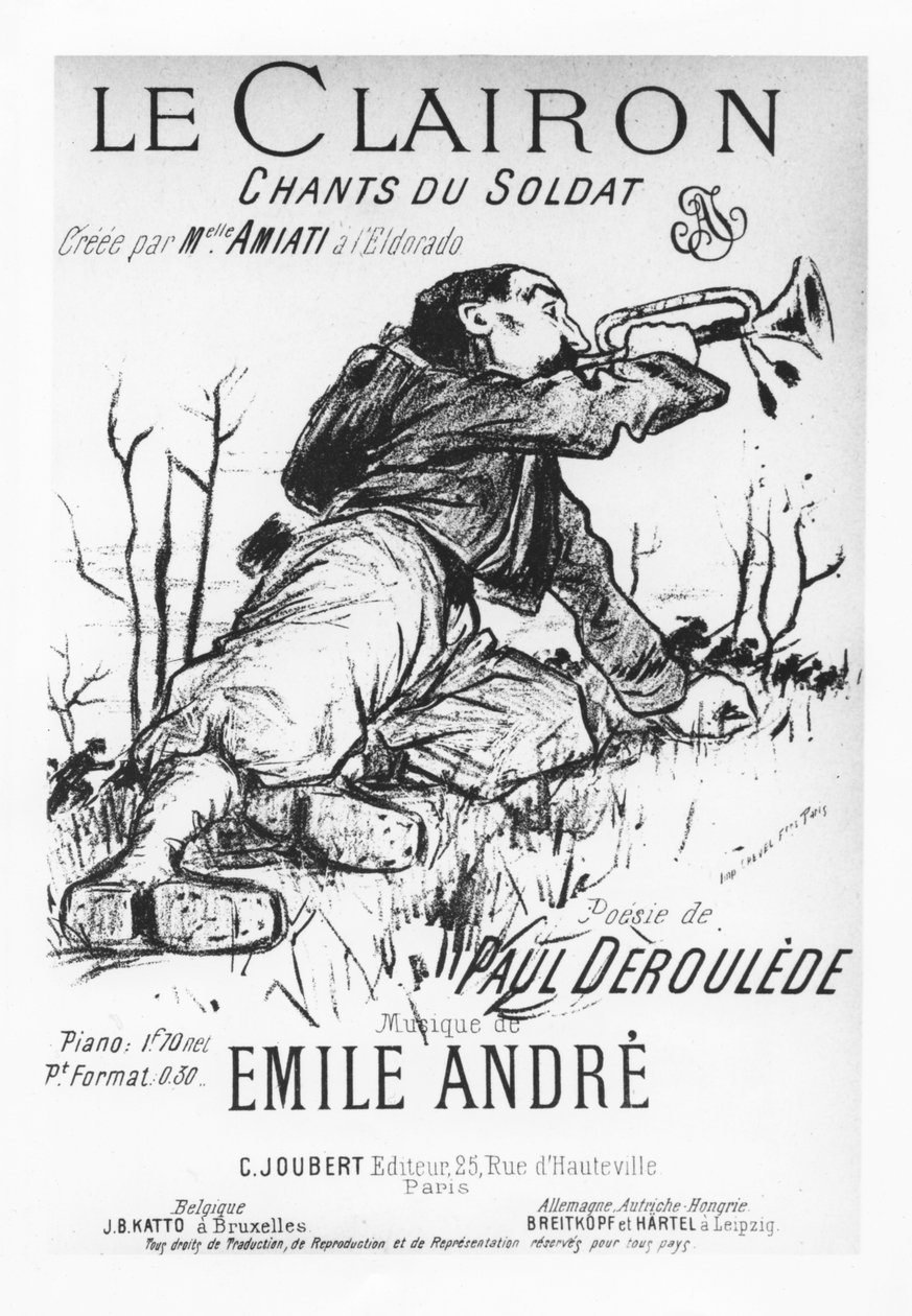 Przednia okładka Le Clairon, Chants du Soldat, Paul Deroulède autorstwa French School