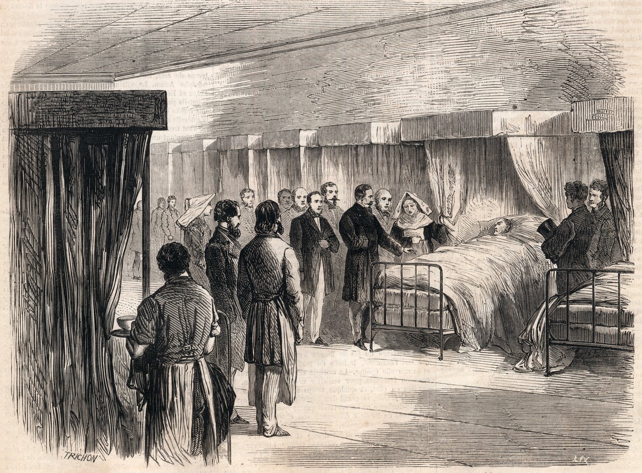 Hotel Dieu, Paryż, Francja: Napoleon III odwiedzający cierpiących na cholerę w 1865 roku. autorstwa French School