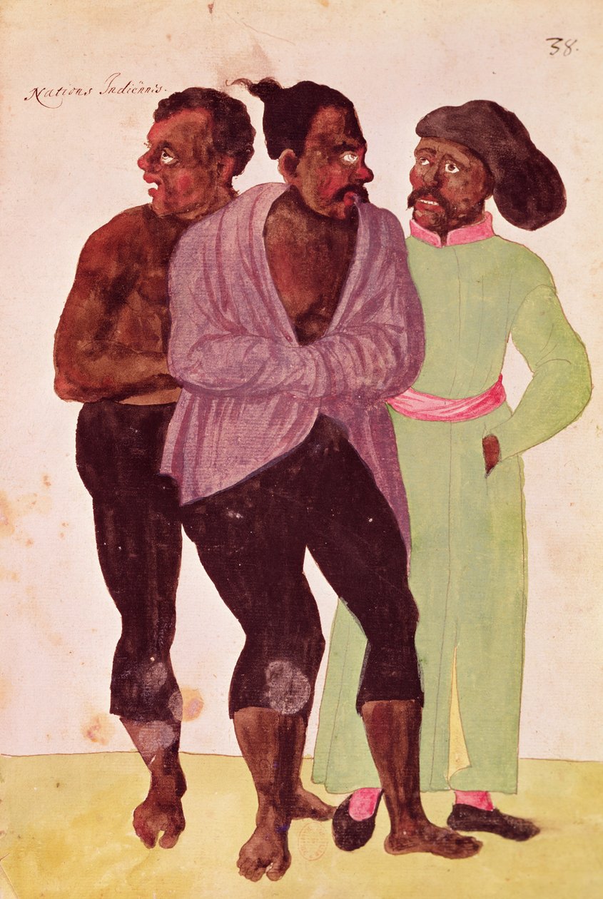 Narody indyjskie, 1567 (wc i grafit na papierze) autorstwa French School