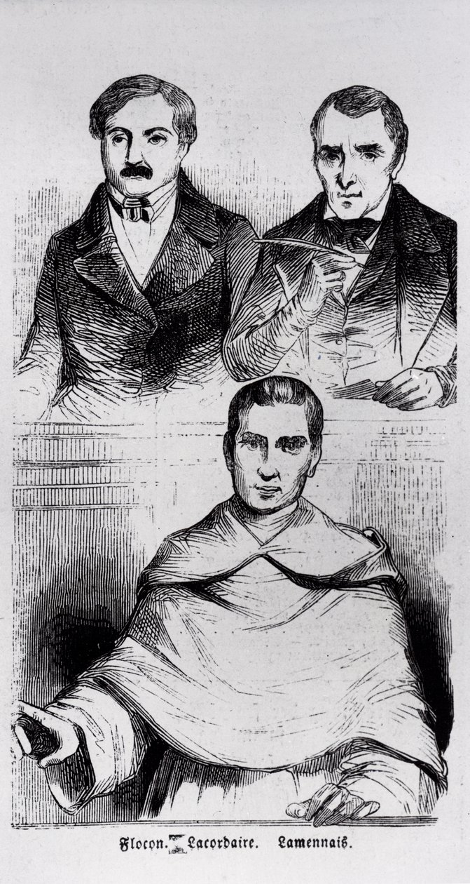 Jean-Baptiste Lacordaire, o. de Lamennais i o. Flocon autorstwa French School