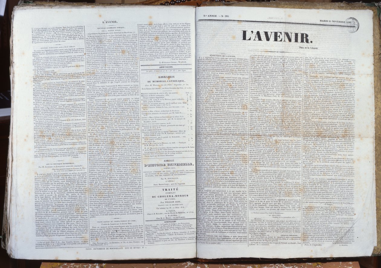 Ostatni numer dziennika LAvenir, 16 listopada 1830 (papier drukowany) autorstwa French School