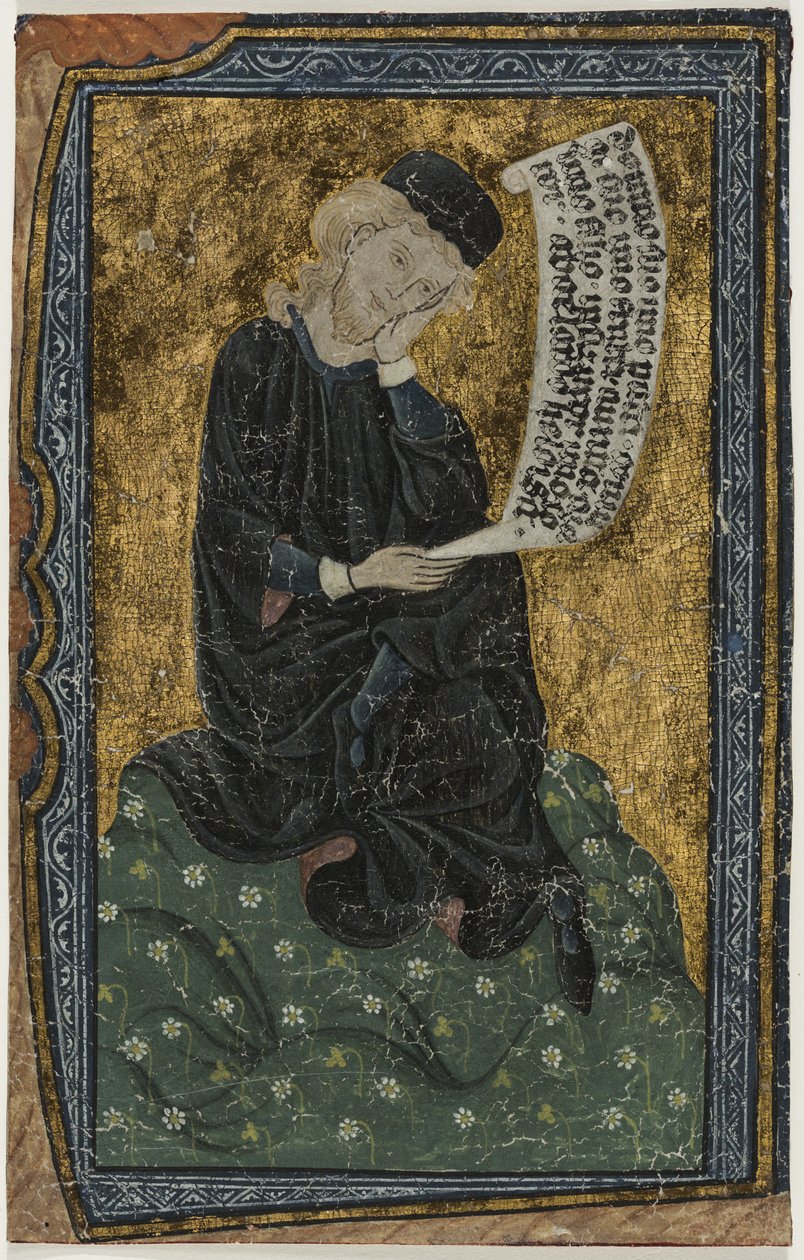 Liść: Abelard ze zwojem (tempera na pergaminie) autorstwa French School