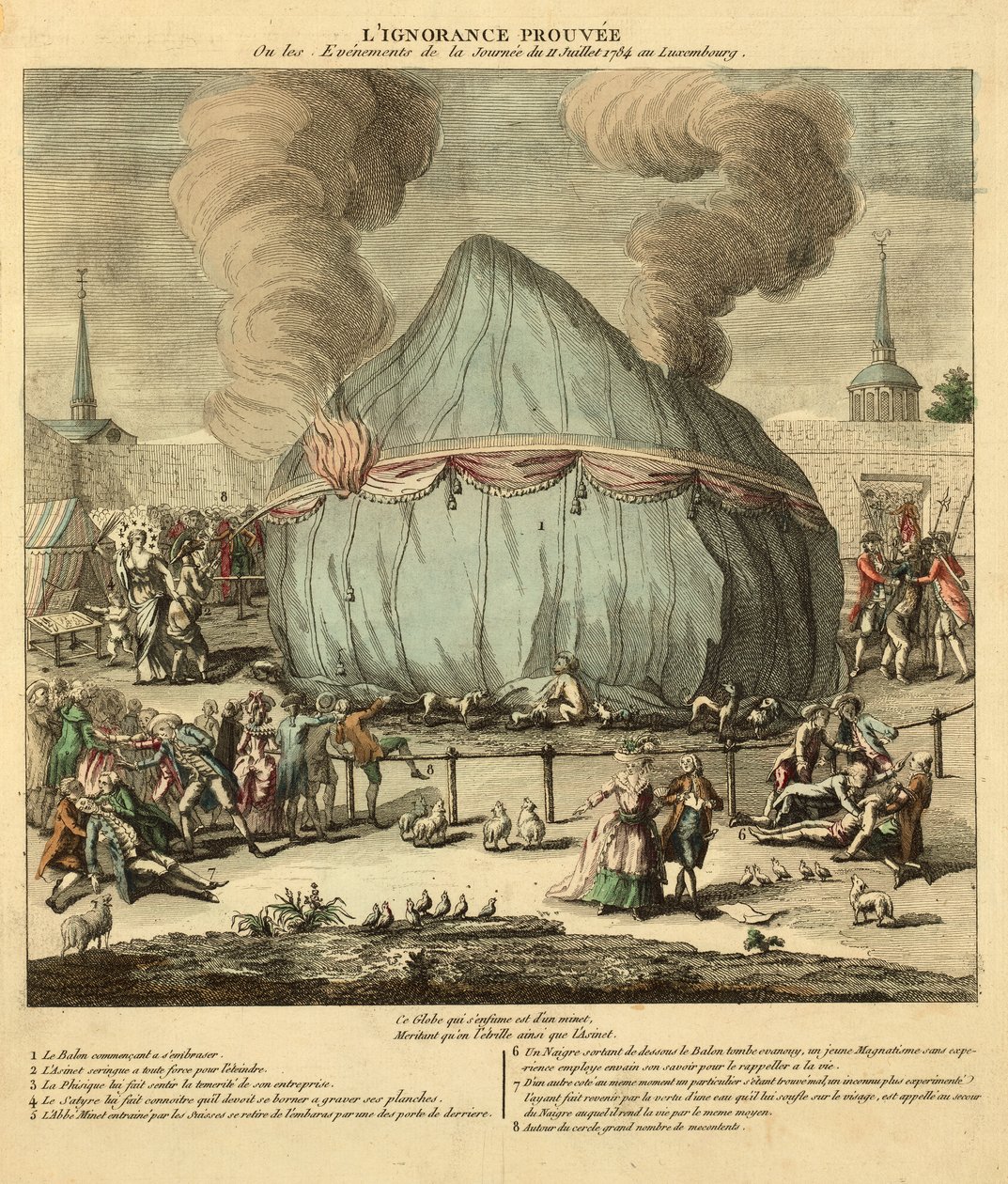 Potwierdzona ignorancja. Albo wydarzenia z dnia 11 lipca 1784 w Luksemburgu. Pub. We Francji 1784 (ręcznie kolorowane grawerowanie) autorstwa French School