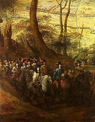 Ludwik II (1621-86) Burbon, książę Enghien, wśród kawalerzystów oblegających miasto, c.1647 autorstwa French School