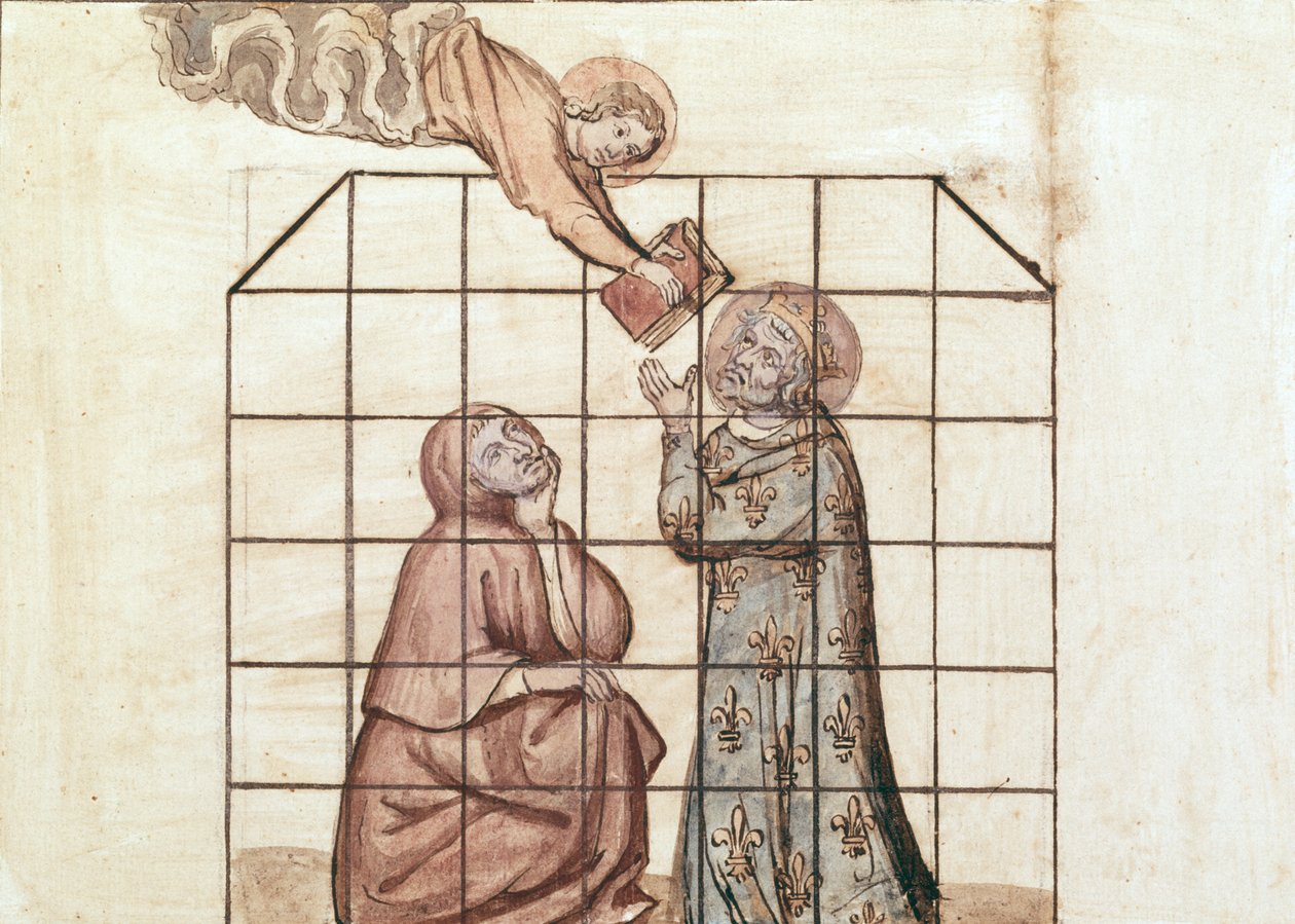 Ms 1779 fol.76v St. Louis w więzieniu, z Pamiętników za życie św. Ludwika, oprac. Nicolas Claude Fabri de Peiresc (1580-1637) (wc na papierze) autorstwa French School