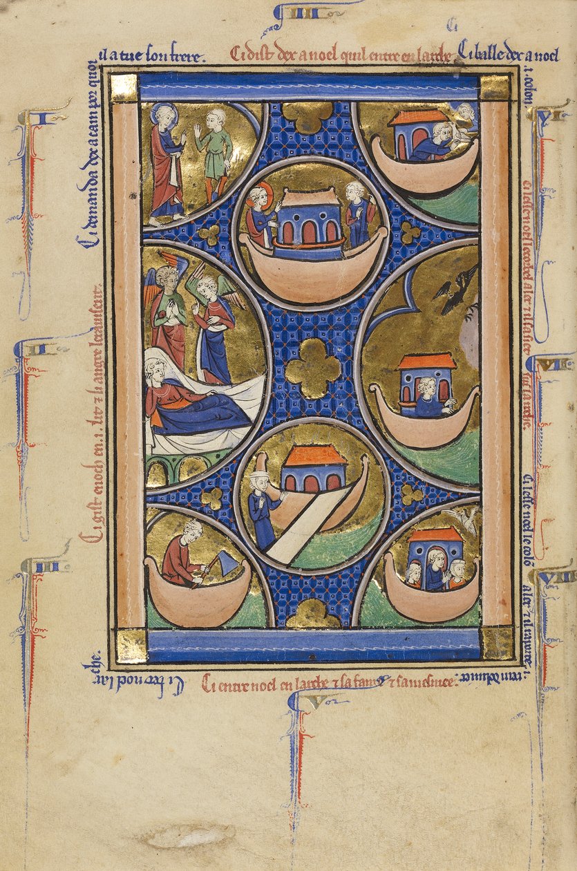 Sceny z życia Noego, ok. 1250-60 (tempera, złoty płatek i atrament na pergaminie) autorstwa French School