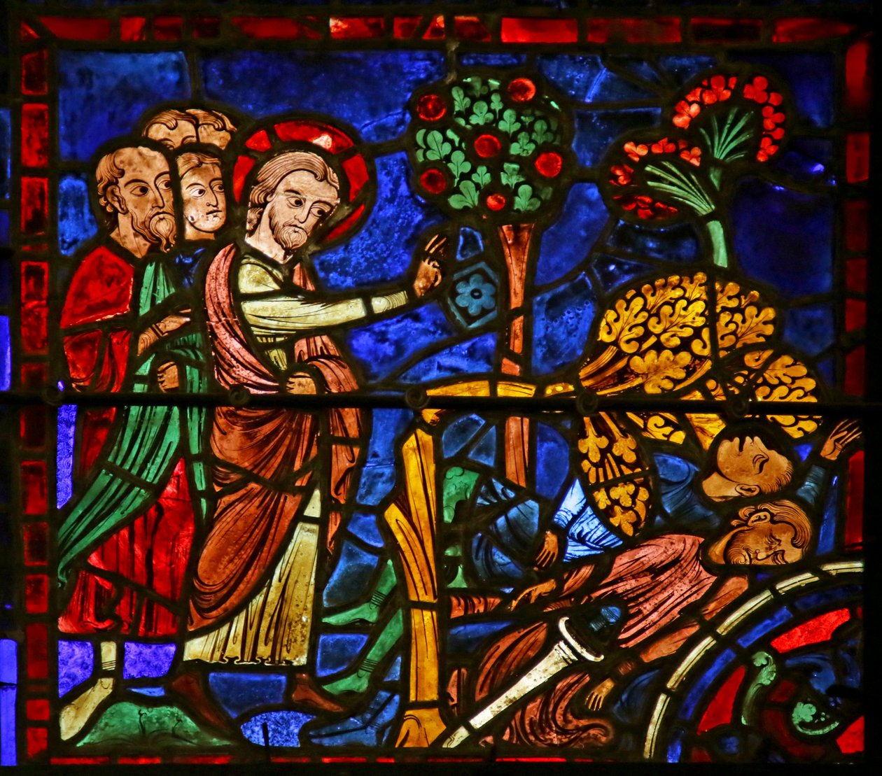 Šv. Martynas nuverčia medį ant pagonių, kurie garbino medį, scena iš Šv. Martyno gyvenimo, Chartres Cathedral poli autorstwa French School