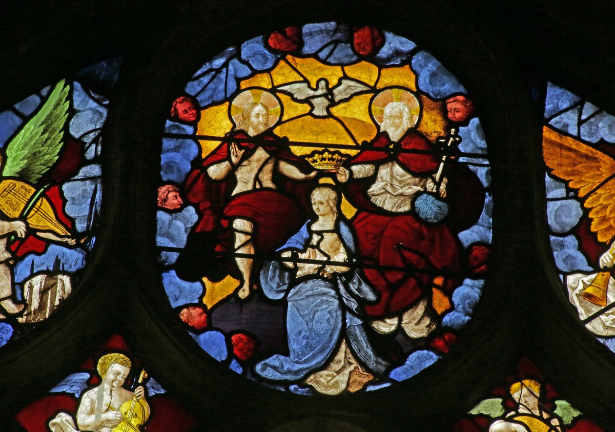 Okno przedstawiające Koronację Marii przez Trójcę Świętą, ok.1495 autorstwa French School
