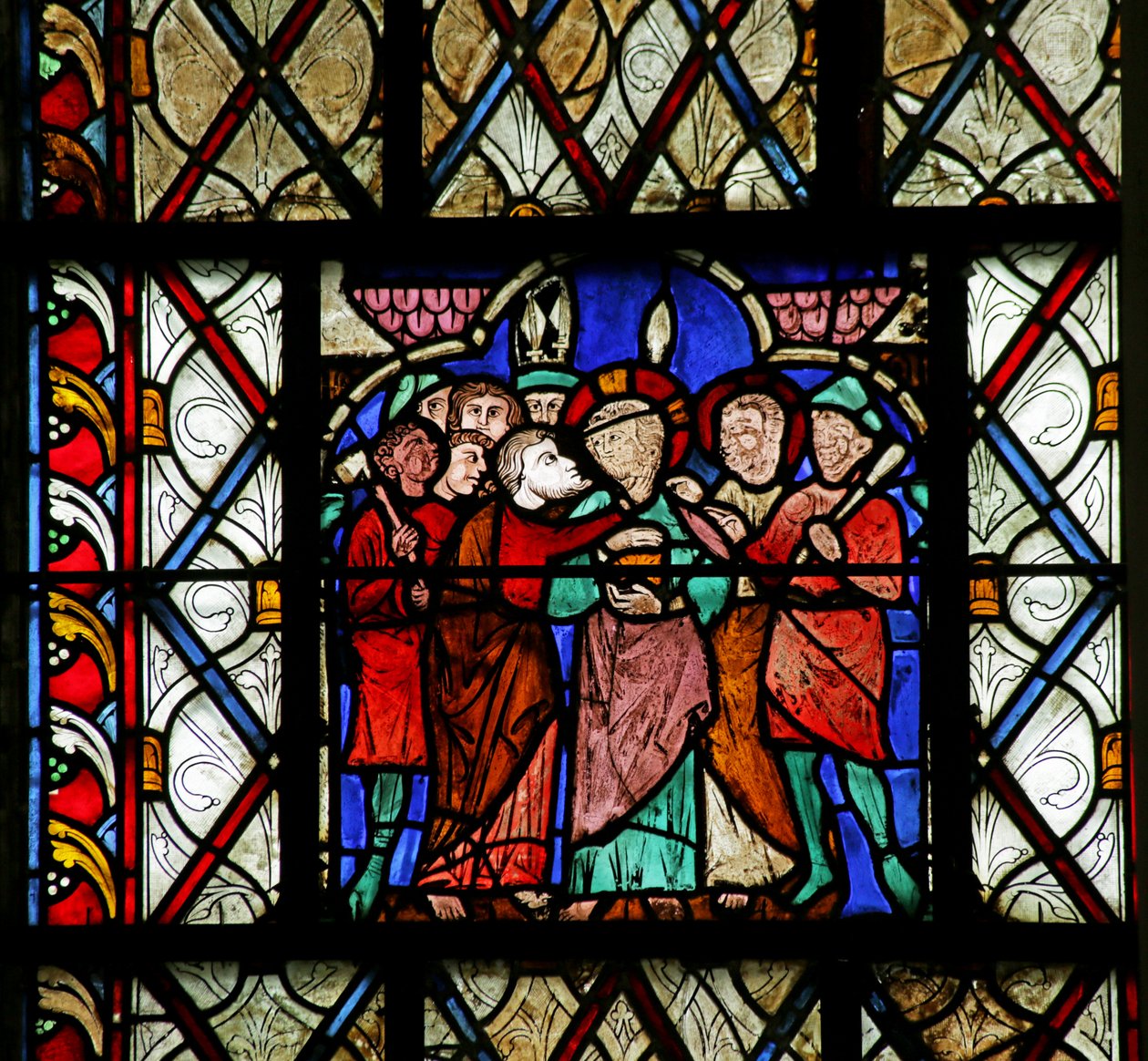 Okno przedstawiające Via Crucis autorstwa French School