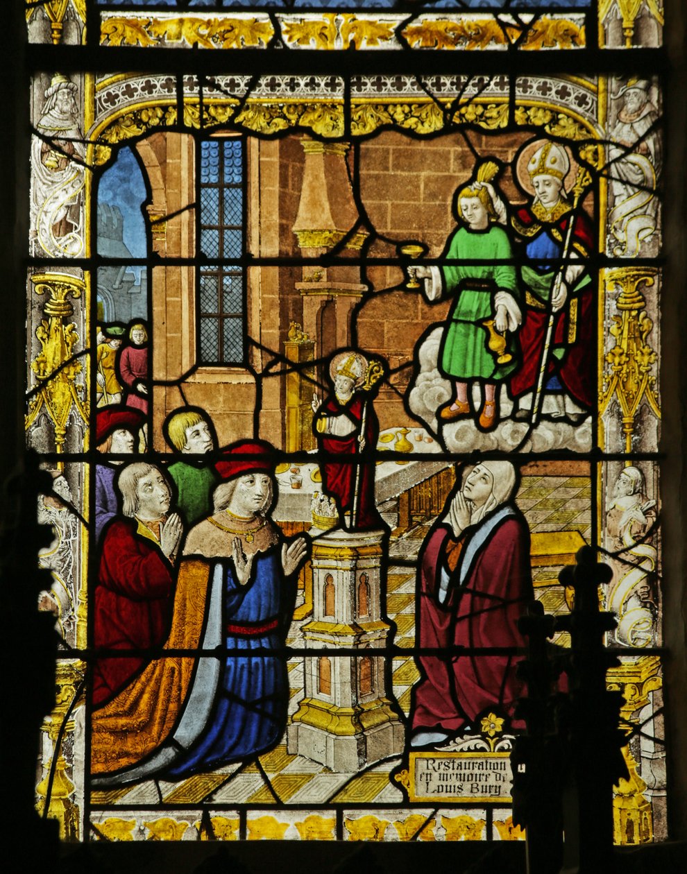 Okno przedstawiające chłopca ze złotym kielichem i figurą św. Mikołaja, ok.1495 autorstwa French School