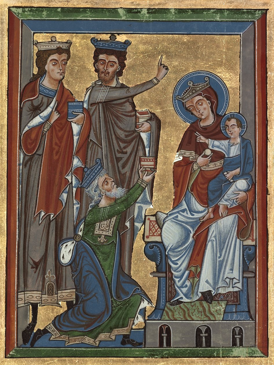Adoracja Magów z Psałterza Ms 4, ok. 1240 (tempera, złoty liść i tusz na pergaminie) autorstwa German School