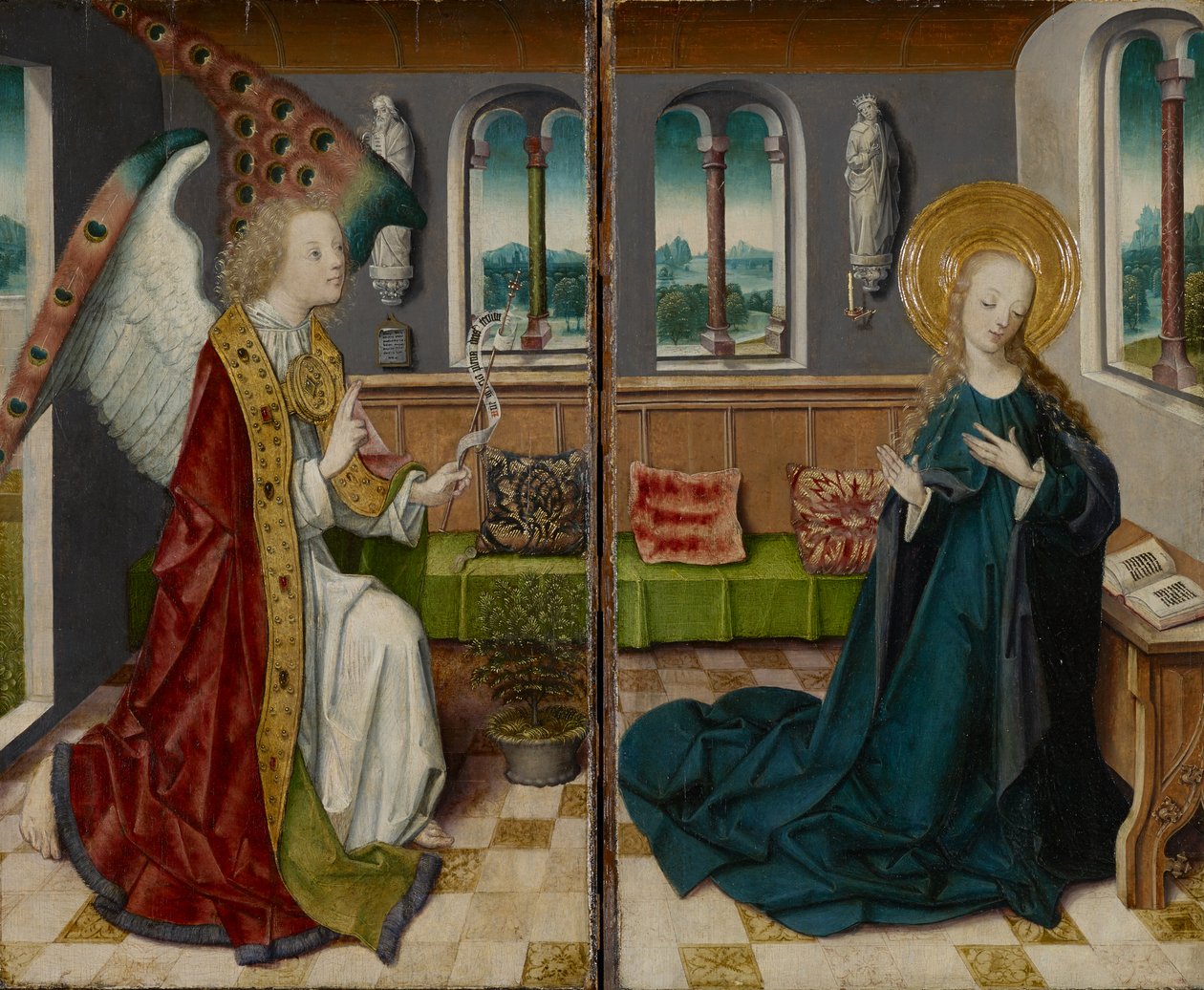Zwiastowanie, 1490 (media mieszane na drewnie) autorstwa German School