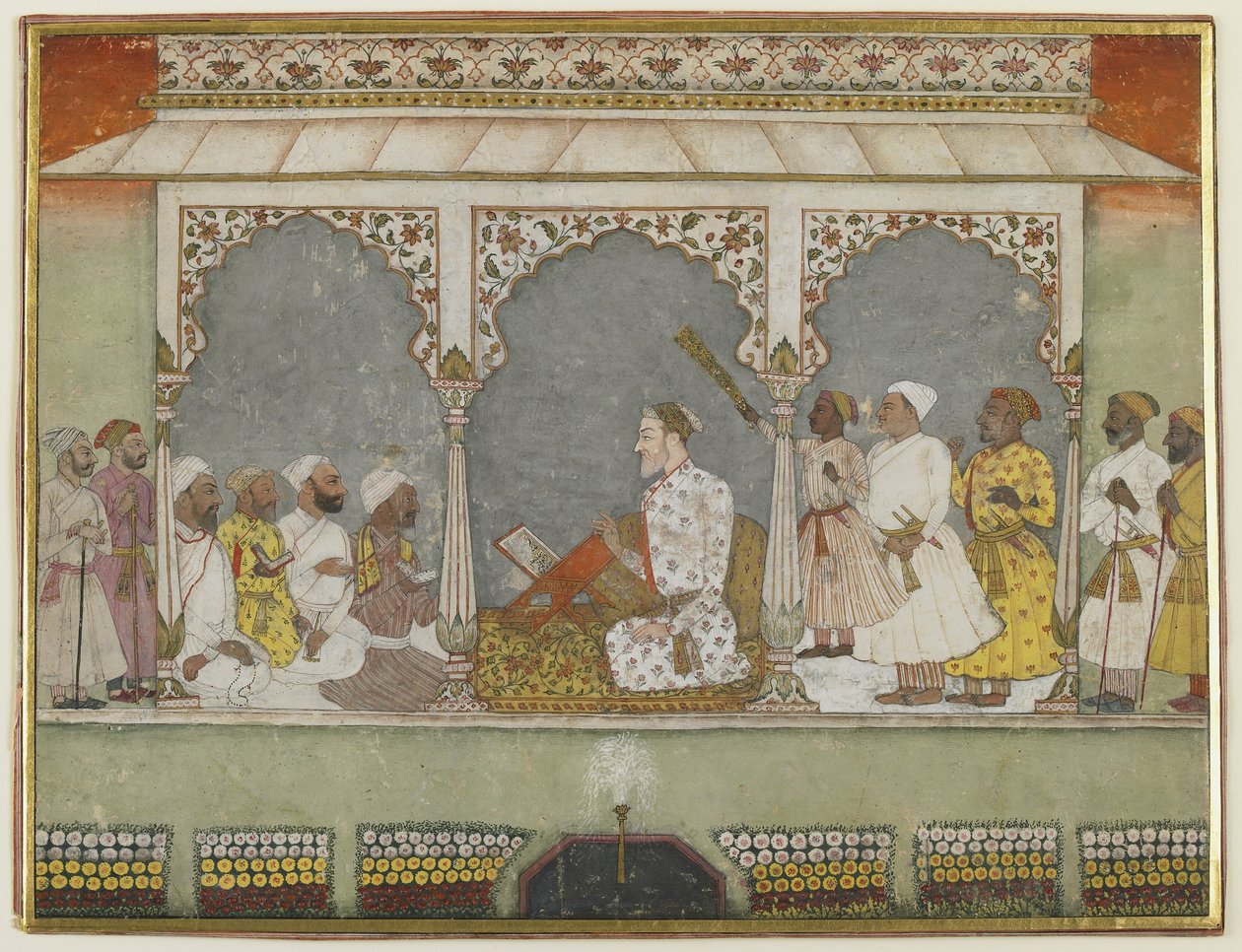 Czytanie Koranu na dworze, Album folio z malarstwem, poł. XVIII w. (nieprzezroczysta akwarela na papierze) autorstwa Indian School